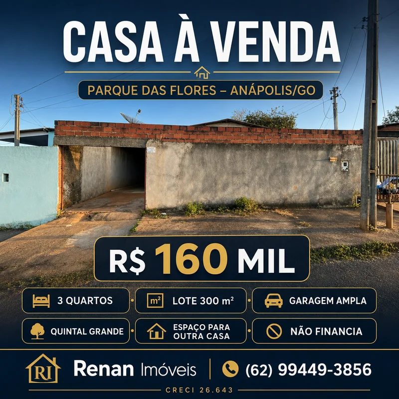 CASA À VENDA – RESIDENCIAL DAS FLORES | ANÁPOLIS/GO?? Avenida PerimetralExcelent...