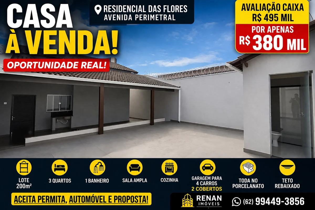 CASA À VENDA – RESIDENCIAL DAS FLORES | ANÁPOLIS/GO?? Avenida PerimetralExcelent...