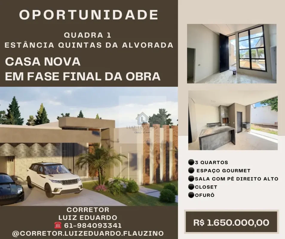 Jardim Botânico Estância Quintas da Alvorada-Q1- 3 quartos sendo 1 suíte e duas ...