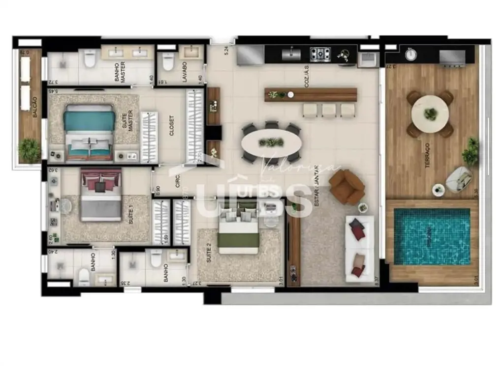 COD U-0022801 - Apartamento com 139,43 m² sendo uma 3 suítes plenas com poolhous...