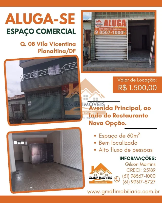 Aluga- se loja na Q.08 Vila Vicentina, Planaltina/DF- Loja de 65m² com pintura n...