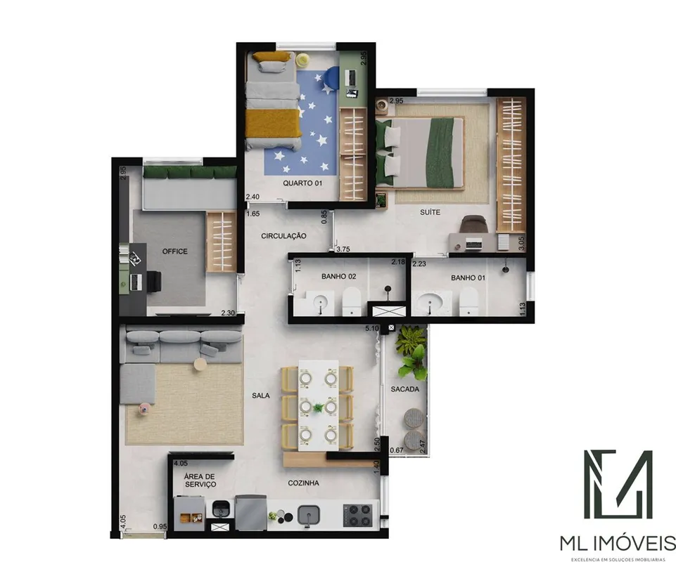  Apartamento no Now Praça C8, Setor Sudoeste.Área - 61m²Andar médio (12°)3 quart...