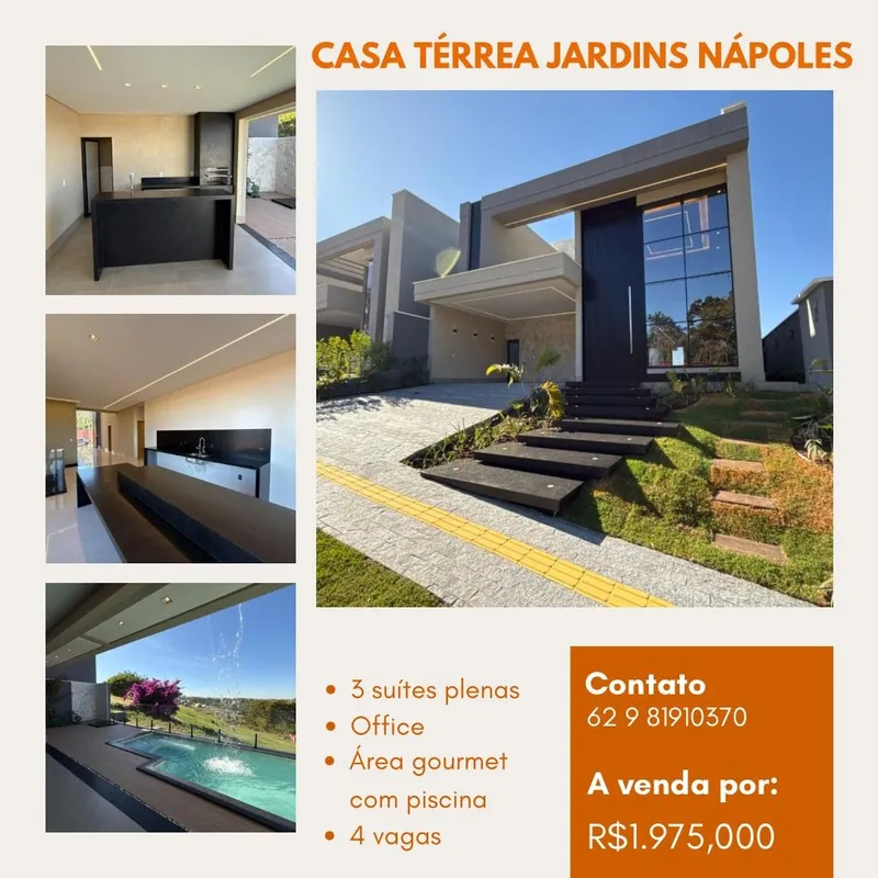Casa em Condomínio - Jardins Nápoles Fachada Contemporânea!235m² de área constru...