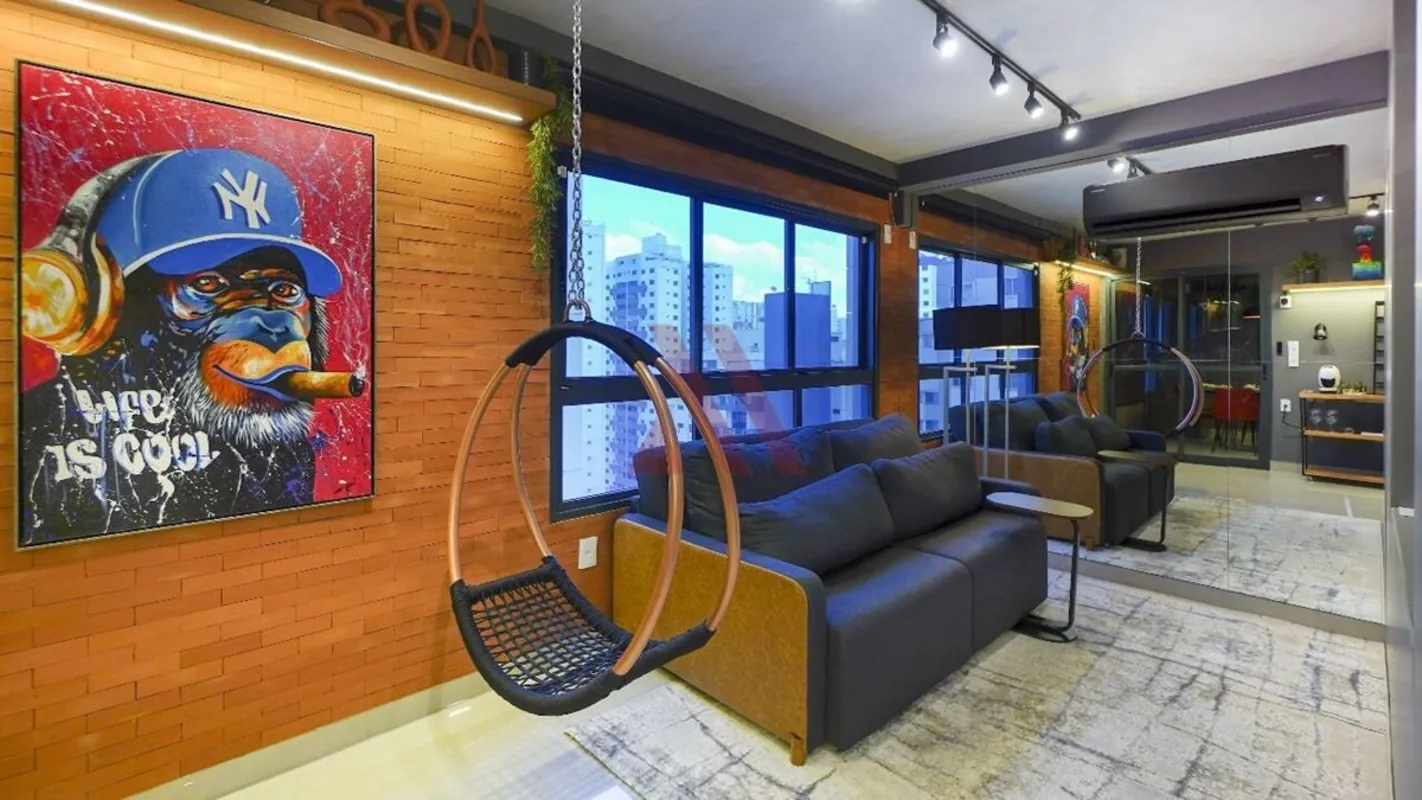 COD: 1239RITIMO BUENO - SETOR BUENO•52m2•Andar alto•Mobiliado e decorado•Automaç...