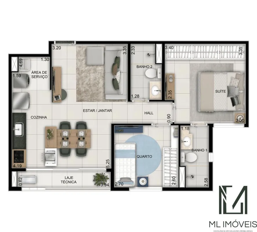 Apartamento Wish Trinta e Sete(Setor bueno)Área - 58,65 m² 2 quartos (1 suíte pl...