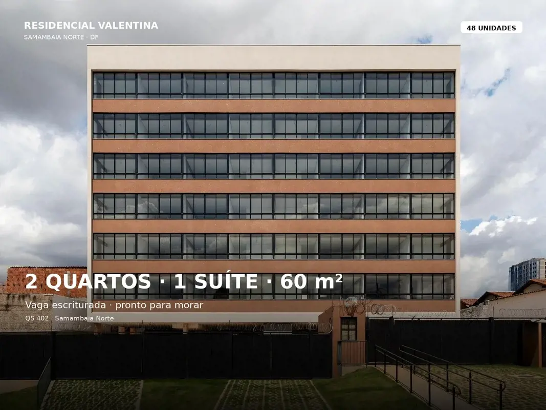 RESIDENCIAL VALENTINA | 2 QUARTOS (1 SUÍTE) | 60 m² | VAGA ESCRITURADAArquitetur...