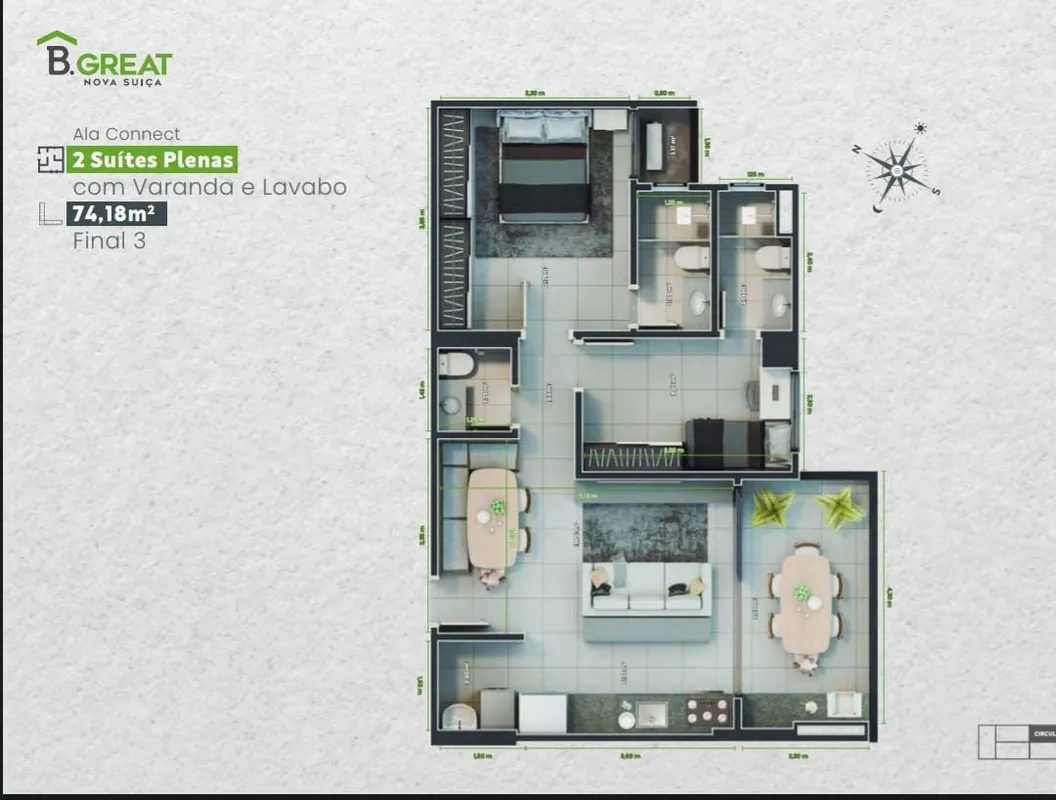 Bgreat Nova Suiça?? Nascente ?? 30° andar?? 74,18m²?? 2 suítes plenas + lavabo??...