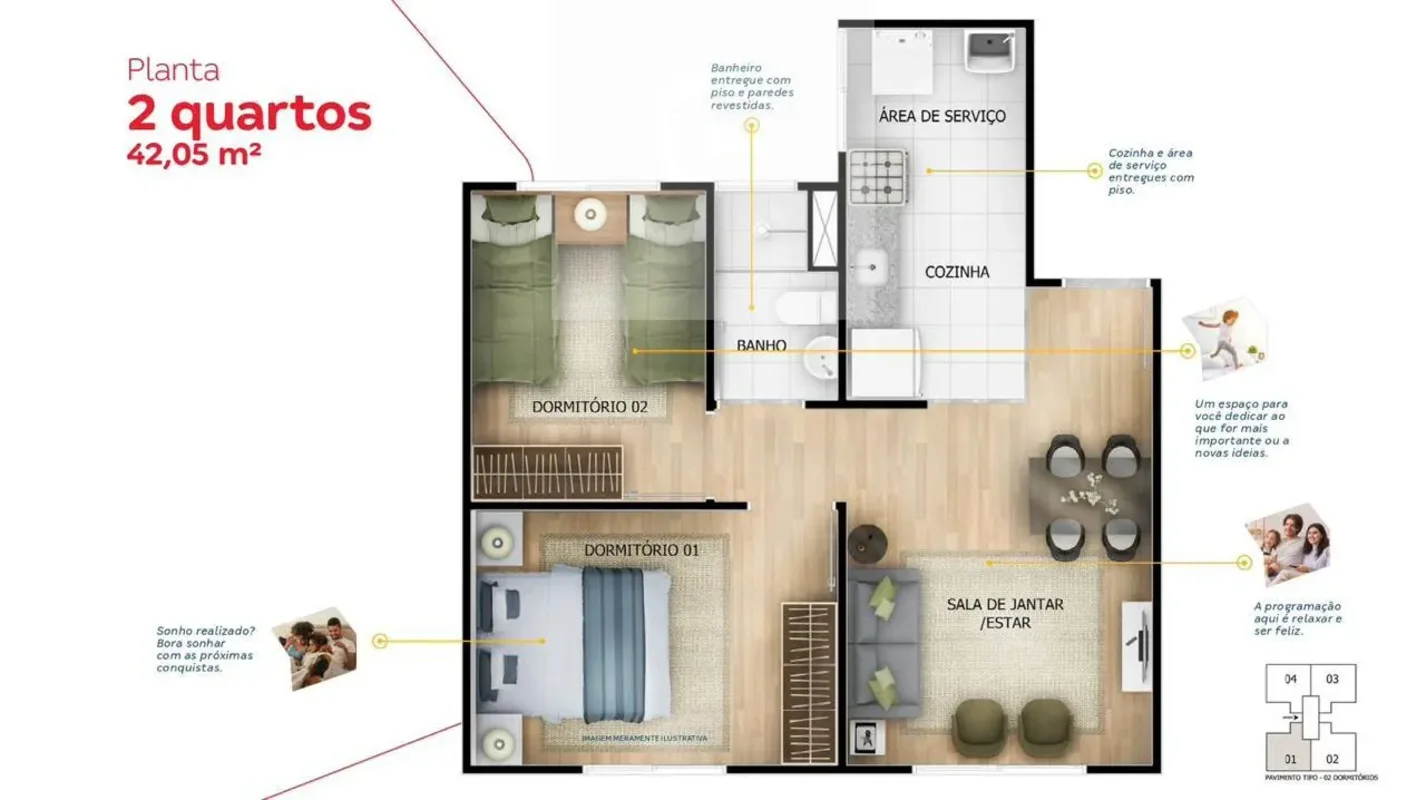 Parque dos Sonhos 1 – 2º andar / 3º pavimento, uma vaga de garagem para carro Ág...