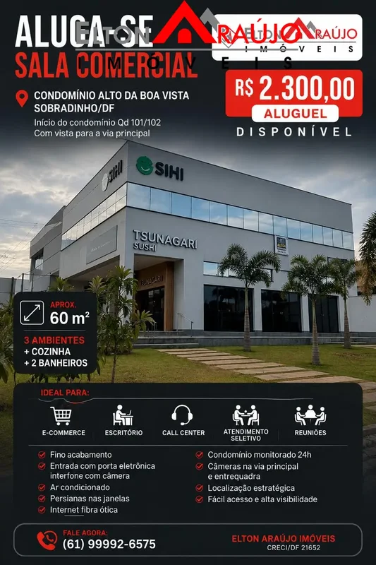  SALA Comercial para Aluguel – 60 m² | Condomínio Alto da Boa Vista sobradinho -...