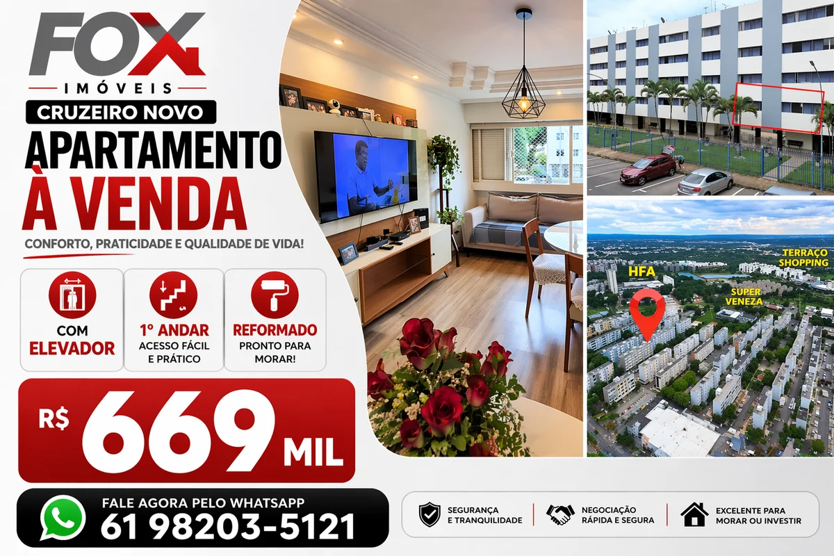 3 Quartos Reformado | Vista Livre | Área Verde | QD 1303 Cruzeiro NovoDescrição ...