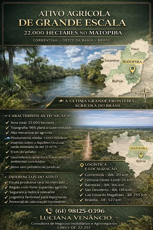 FAZENDA 22.000 HECTARES NO CORAÇÃO DO MATOPIBA Correntina – Oeste da BahiaUma da...
