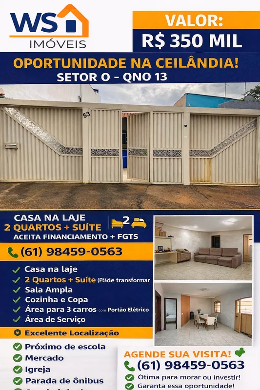 OPORTUNIDADE NA CEILÂNDIA – SETOR O! QNO 13 | Casa na laje | Excelente localizaç...