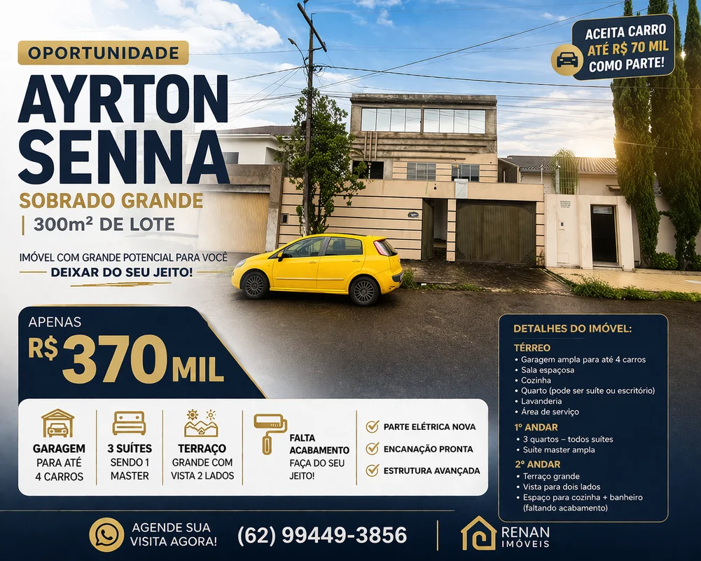 ?? OPORTUNIDADE – SOBRADO NO AYRTON SENNA | ANÁPOLISSe você quer um imóvel grand...