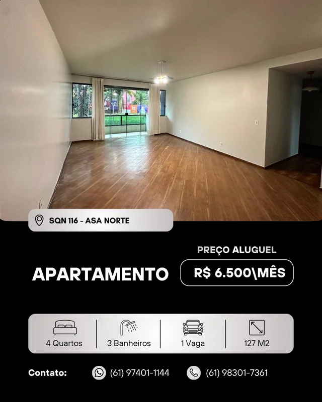 ******* THIAGO CIPRIANO VENDE *******SQN 116 | Asa NorteAluguel: R$ 6.500/mêsExc...
