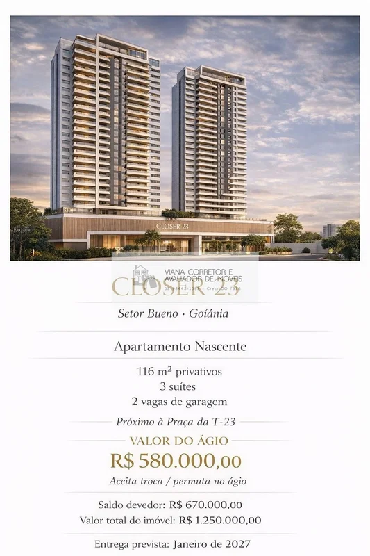 Ágio, oportunidade no Setor Bueno, próximo à Praça da T-23 e ao Parque Vaca Brav...