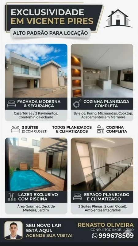Alugo casa moderna de 3Quartos suites, 2 com closed, todos os quartoe sao planej...