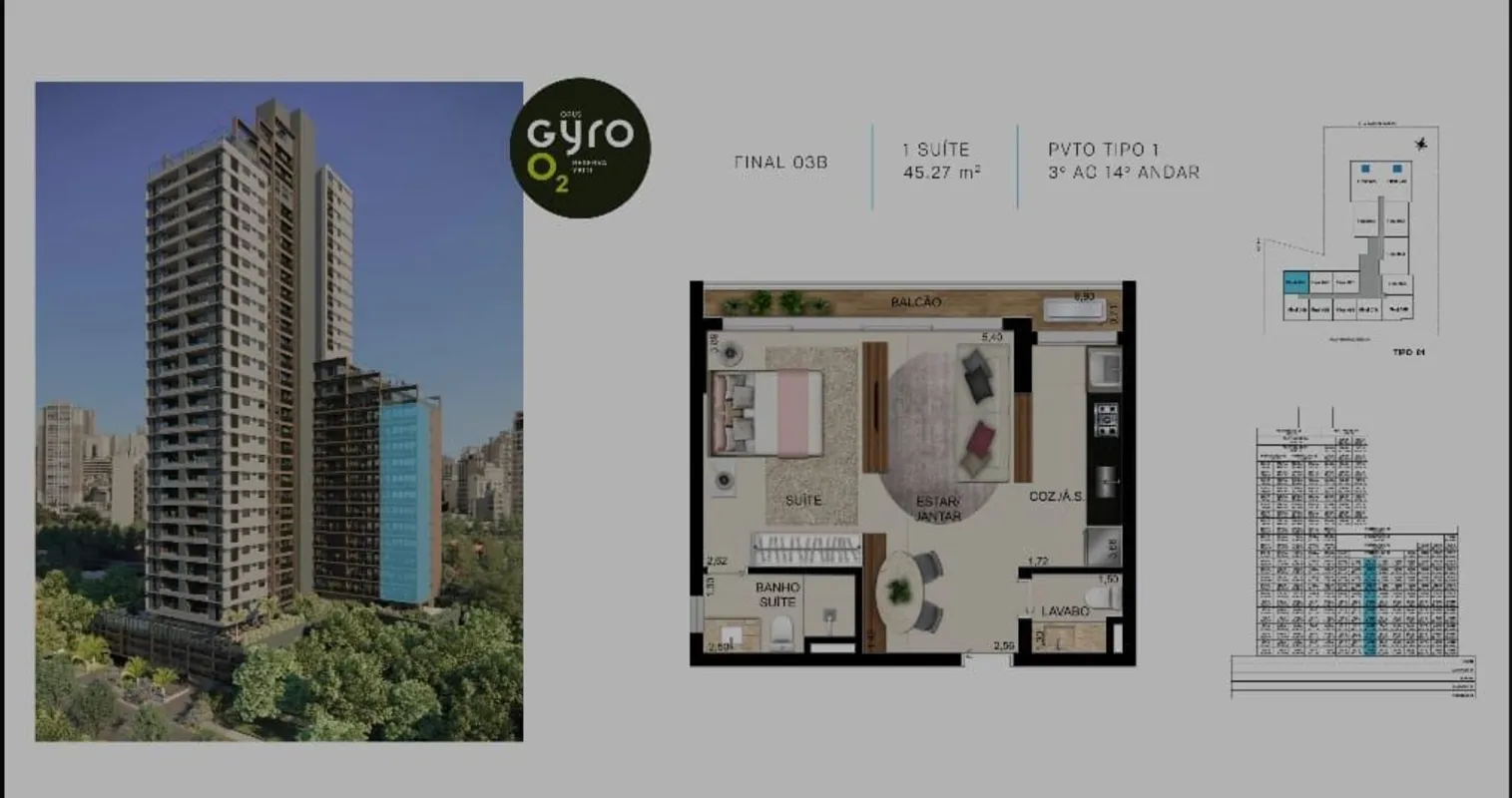Giro O2 – Inteligência para Investir Bem Studios de 45m², pensados para quem bus...
