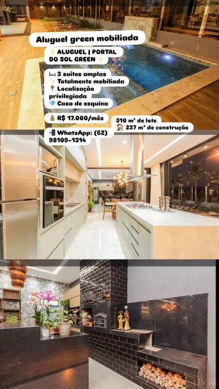 ALUGUEL | PORTAL DO SOL GREEN510 m' de lote 237 m' de construção Casa térrea mob...