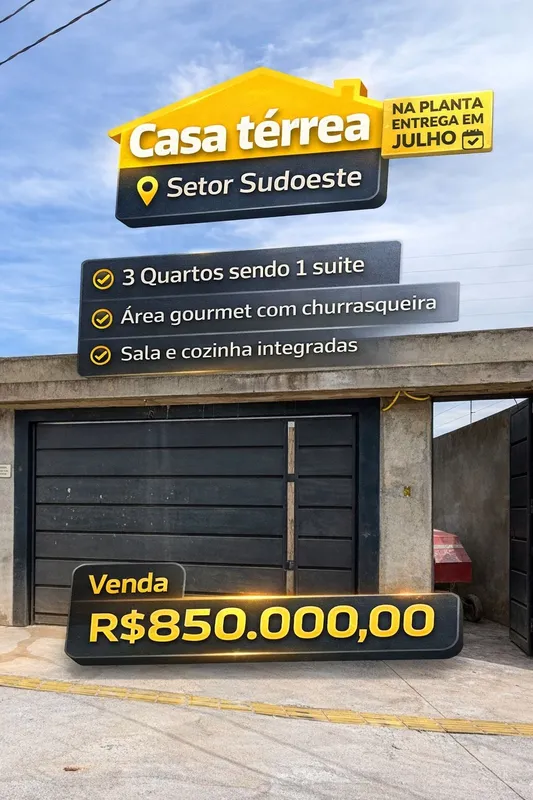 Casa Térrea Setor Sudoeste 3 quartos sendo um suíte Sala e cozinha integrada133m...