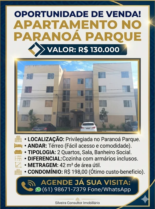 VENDO! APARTAMENTO NO PARANOÁ PARQUE. VALOR 130 MILO mesmo é composto de; 2 quar...