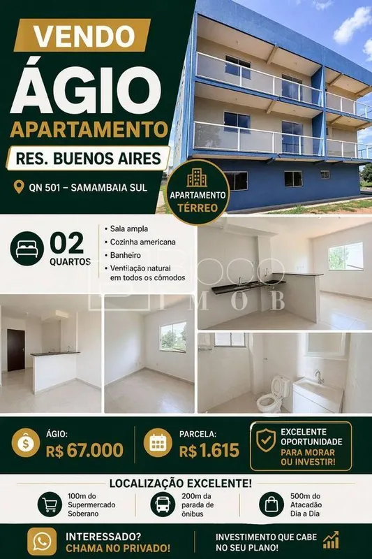  VENDO ÁGIO de apartamento de 2 quartos na QN 501 de Samambaia - Residencial Bue...