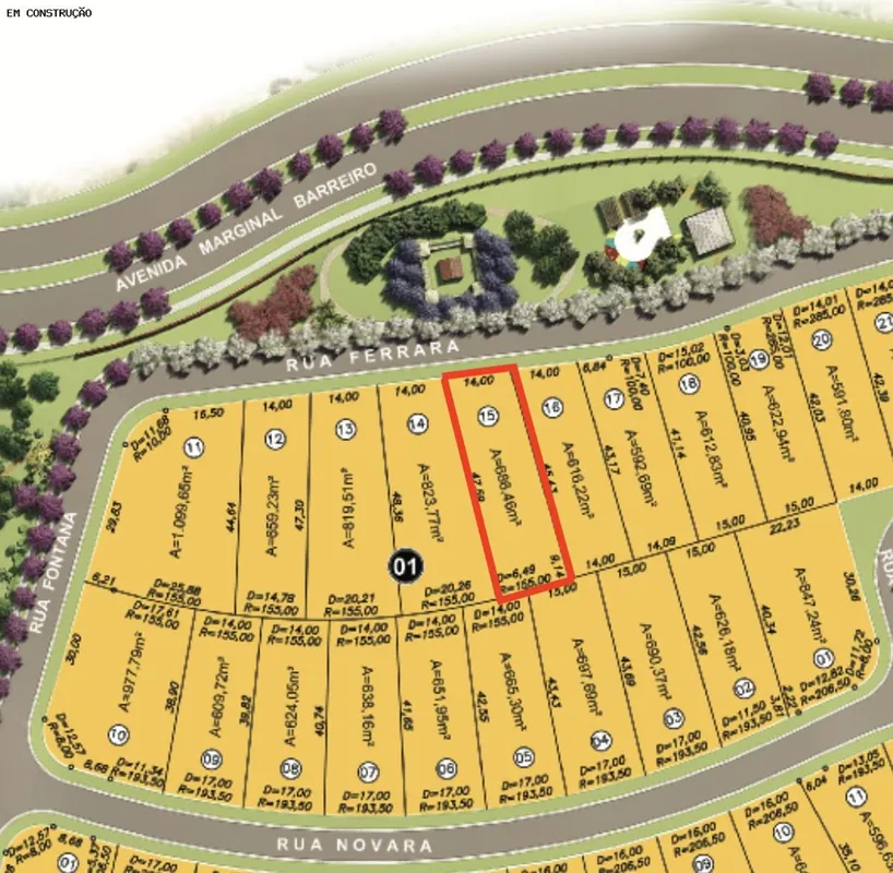 LOTE JARDINS ITÁLIA QD. 01 LT. 15 (Rua Ferrara) Área: 686,46 m² Cond. R$ 1.100,0...