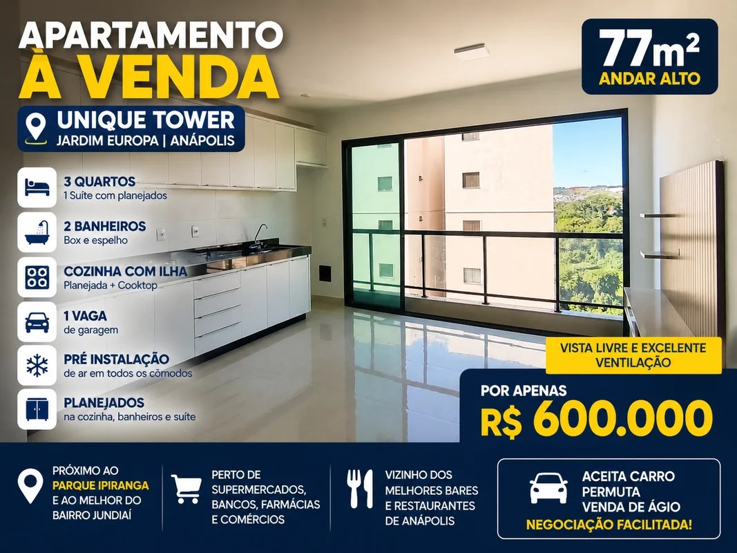 ?? Apartamento à Venda – Unique Tower | Jardim Europa, AnápolisMore em uma das r...