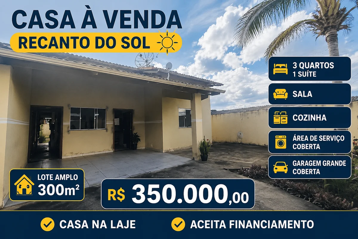 ?? CASA À VENDA NO RECANTO DO SOL – ANÁPOLIS/GO?? Valor: R$ 350.000,00? Aceita f...