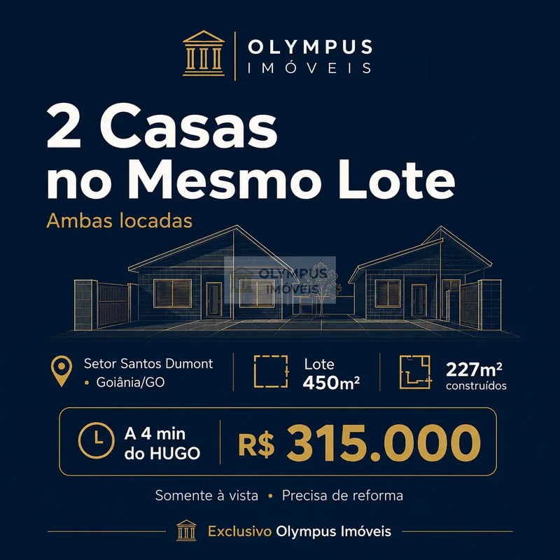 2 casas no mesmo lote, ambas locadas, Setor Santos Dumont | GoiâniaQuem compra e...