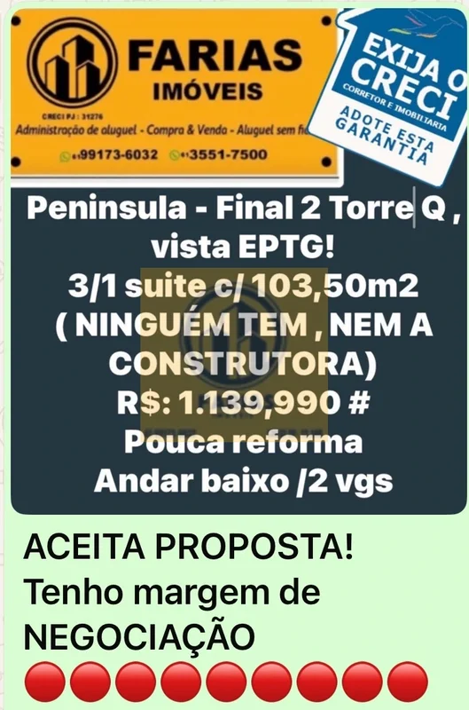 OLÁ, FARIAS IMÓVEIS OPORTUNIDADE ..TORRE Q - TORRE NOVA - ACEITA PROPOSTA.-Final...