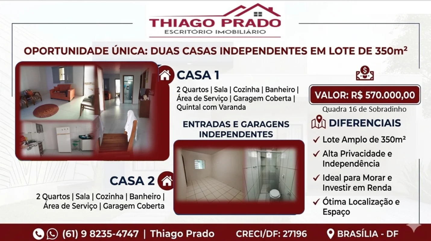 Excelente Oportunidade em Sobradinho. 2 casas em um lote. Se o seu objetivo é al...