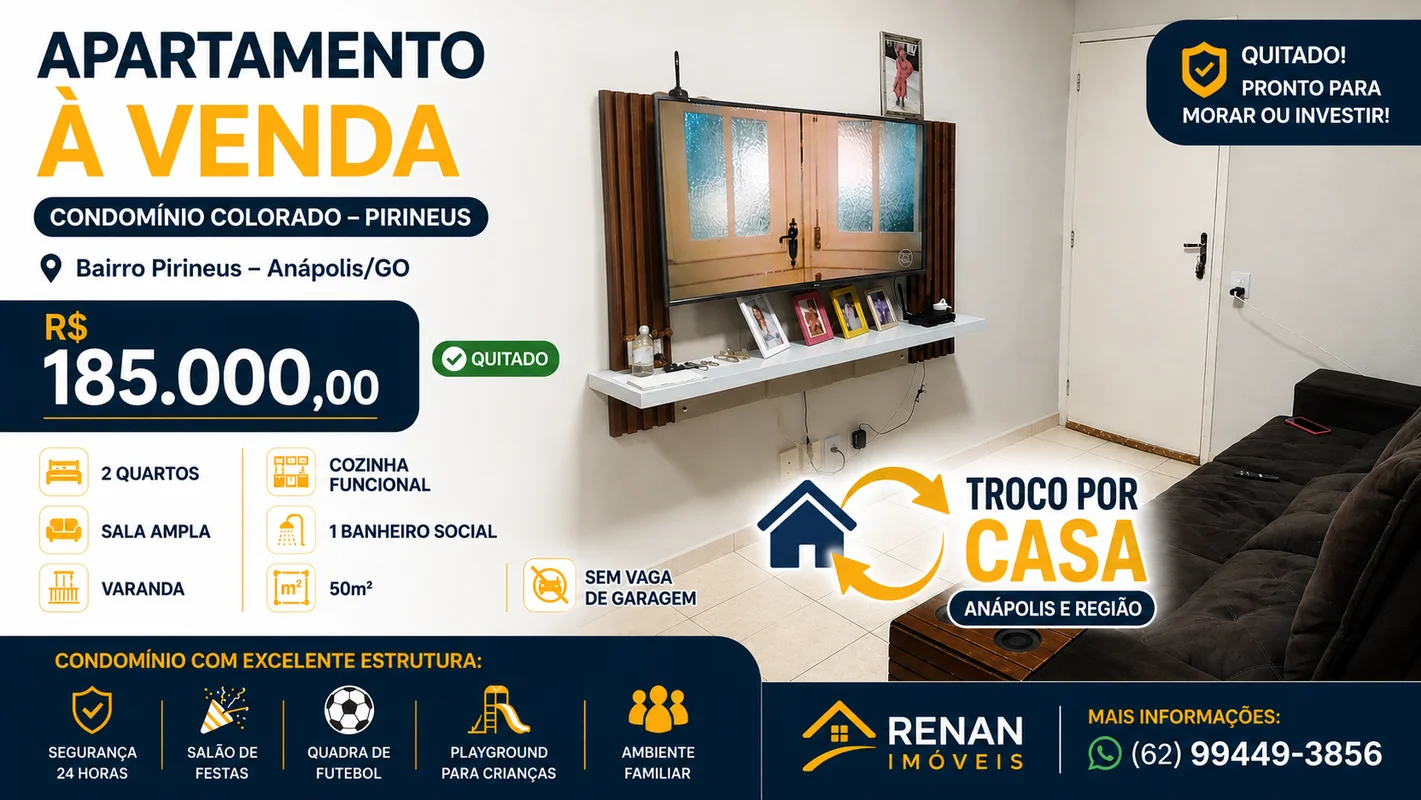 ?? APARTAMENTO À VENDA | CONDOMÍNIO COLORADO – PIRINEUS?? R$ 185.000,00? Quitado...