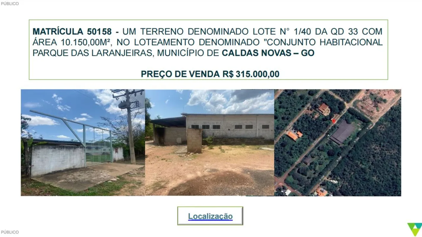 ÁREA À VENDA – PARQUE DAS LARANJEIRAS | CALDAS NOVAS – GOExcelente oportunidade ...