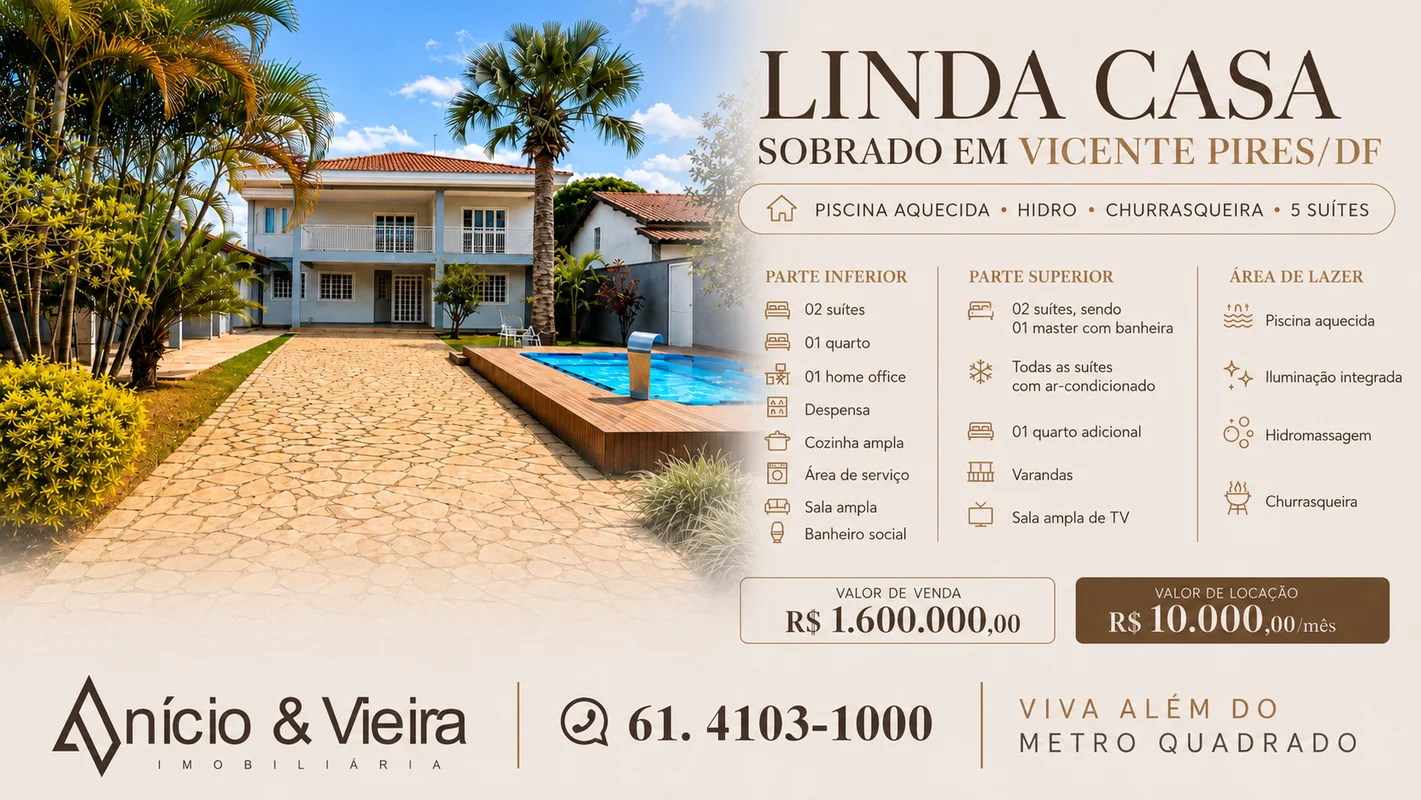 Procurando uma casa com 5 quartos e piscina aquecida em Vicente Pires? Conheça e...