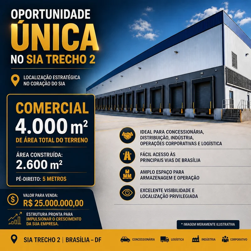 GALPÃO CORPORATIVO À VENDA | SIA TRECHO 2 – BRASÍLIA/DFImagens meramente ilustra...