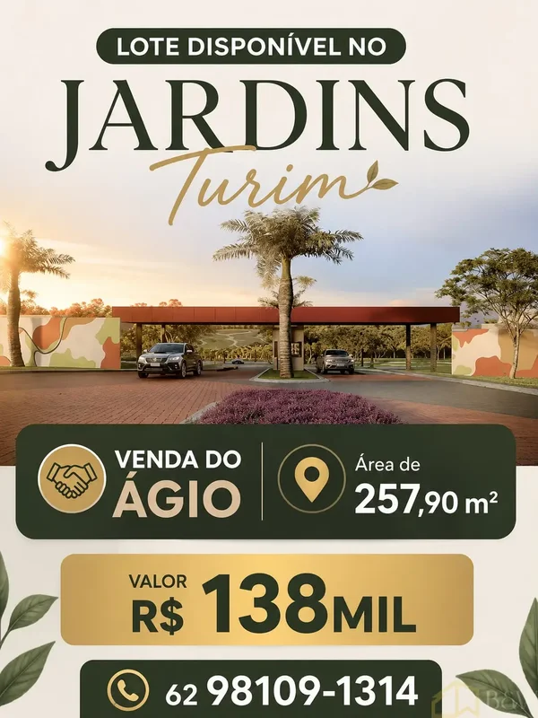 OPORTUNIDADE ÁGIO À VENDA JARDINS TURIM Lote com 257,90m2 Excelente localização ...