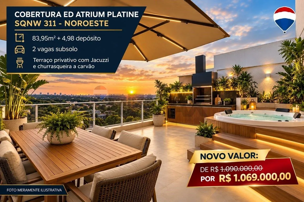COBERTURA DUPLEX | ED ATRIUM PLATINE | SQNW 311 BLOCO C | NOROESTE- 83,95m² de á...