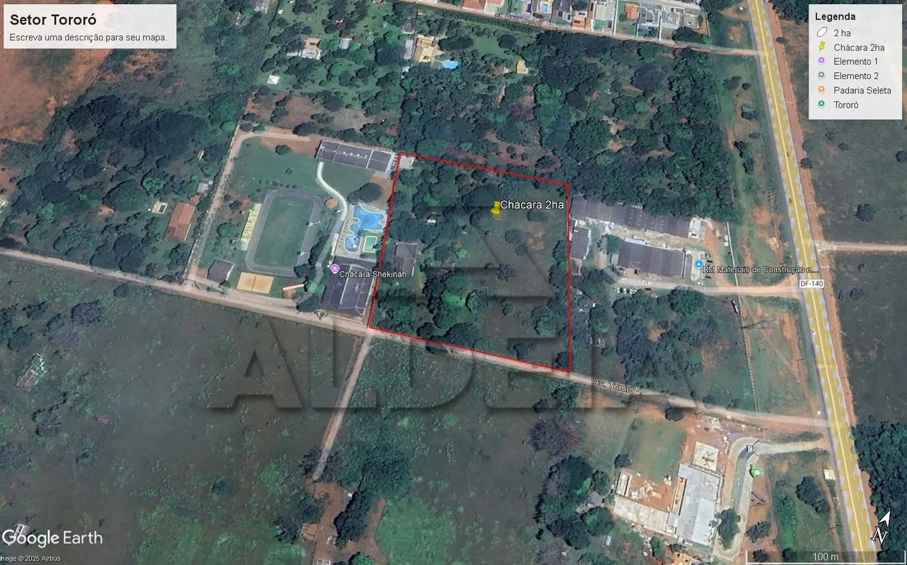 Terreno plano com área de 2ha – 20.000,00 m². Fica localizado no km 1,5 da DF 14...