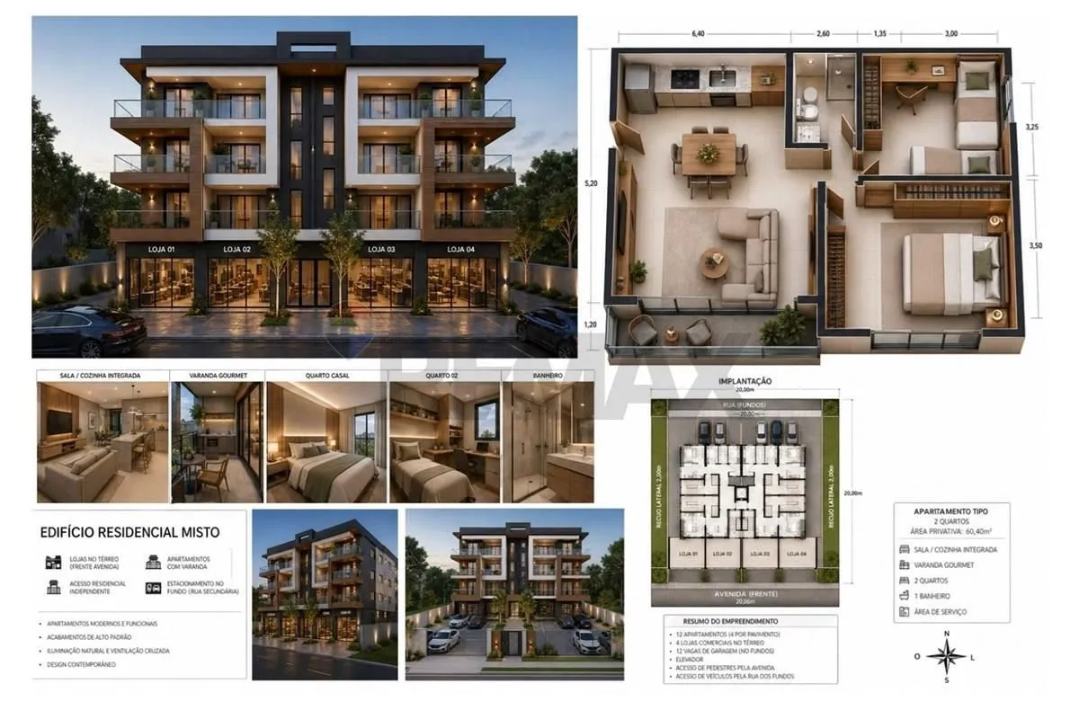 Empreendimento exclusivo com 12 apartamentos (4 unidades por andar). ? Caracterí...