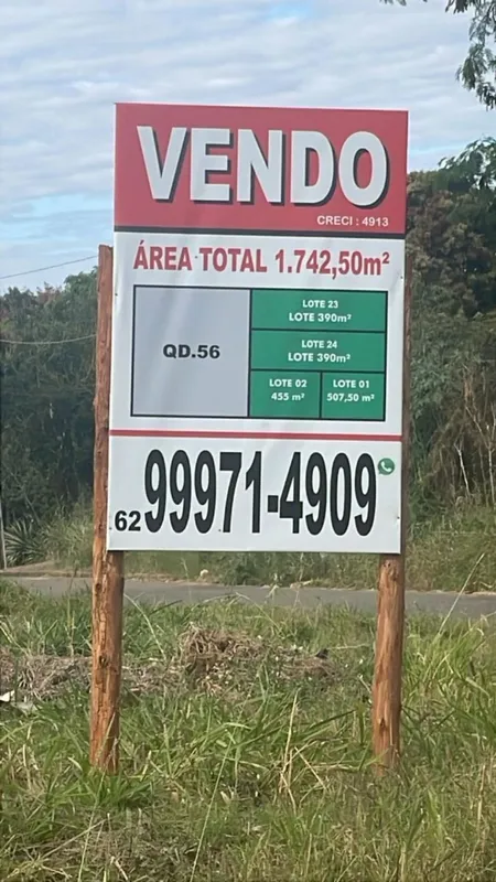 04 Terrenos à venda na Quadra 56: 04 Terreno com área total de 1742,50 pelo valo...