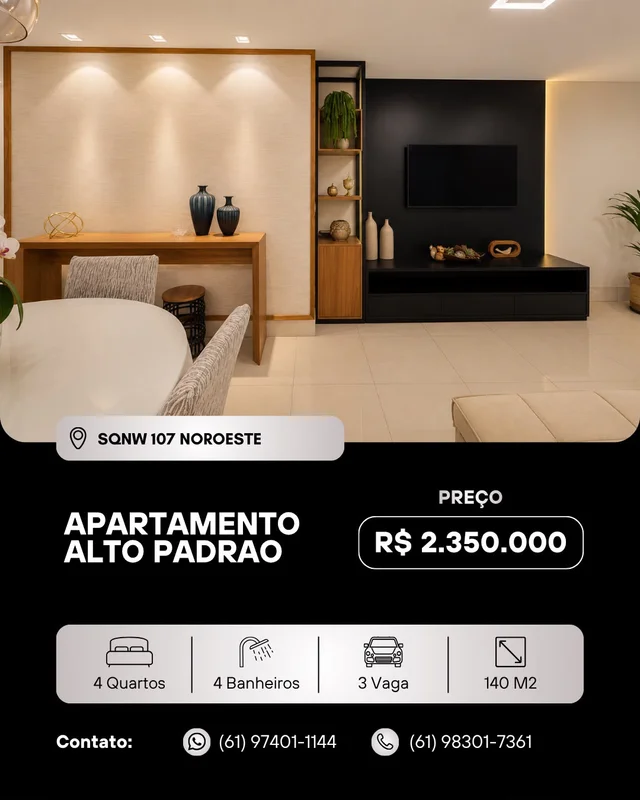 Edifício Park Burle Marx | SQNW 107R$ 2.350.000Amplitude, exclusividade e vista ...