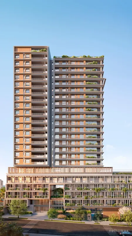 Os apartamentos Leaf Loefgren possuem medidas generosas nas áreas sociais sem ti...