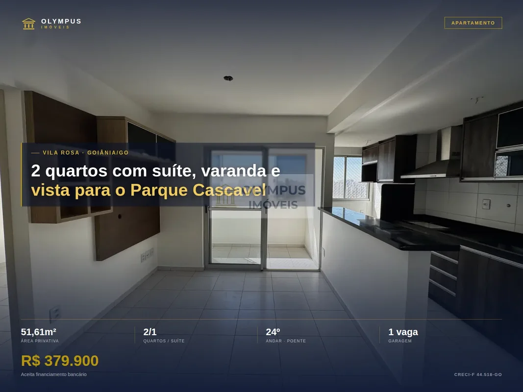 Apartamento de 2 quartos com suíte, varanda e vista para o Parque CascavelAparta...