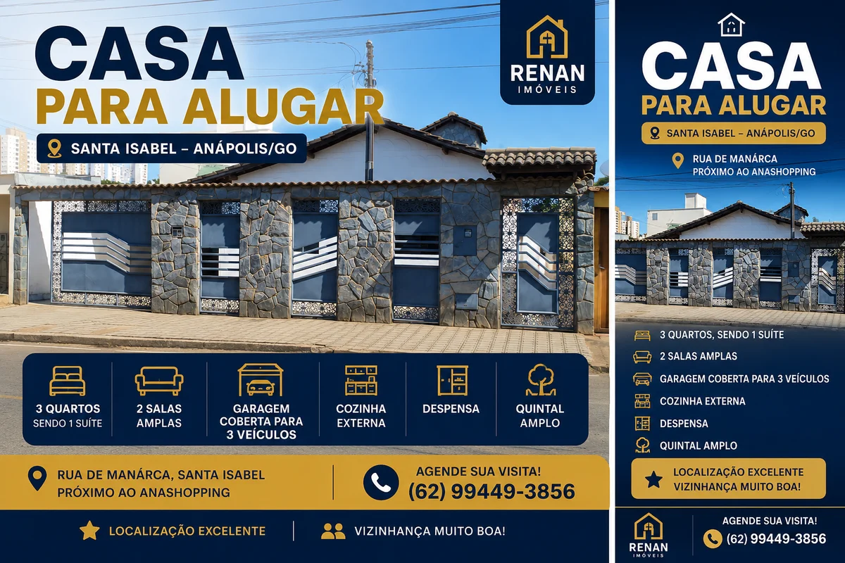 # ?? CASA PARA ALUGAR | VILA SANTA ISABEL – ANÁPOLIS/GO?? **Aluguel: R$ 2.000,00...