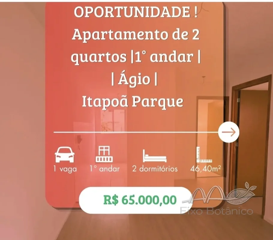 *OPORTUNIDADE* *ÁGIO* Apartamento de 2 quartos no 1° andar por *R$65 mil*•? ?*An...