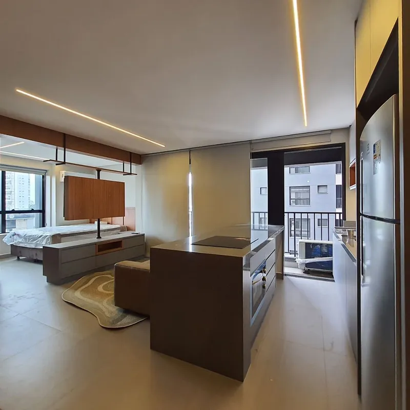 Excelente apartamento em andar alto, com 1 quarto, living integrado e ambientes ...