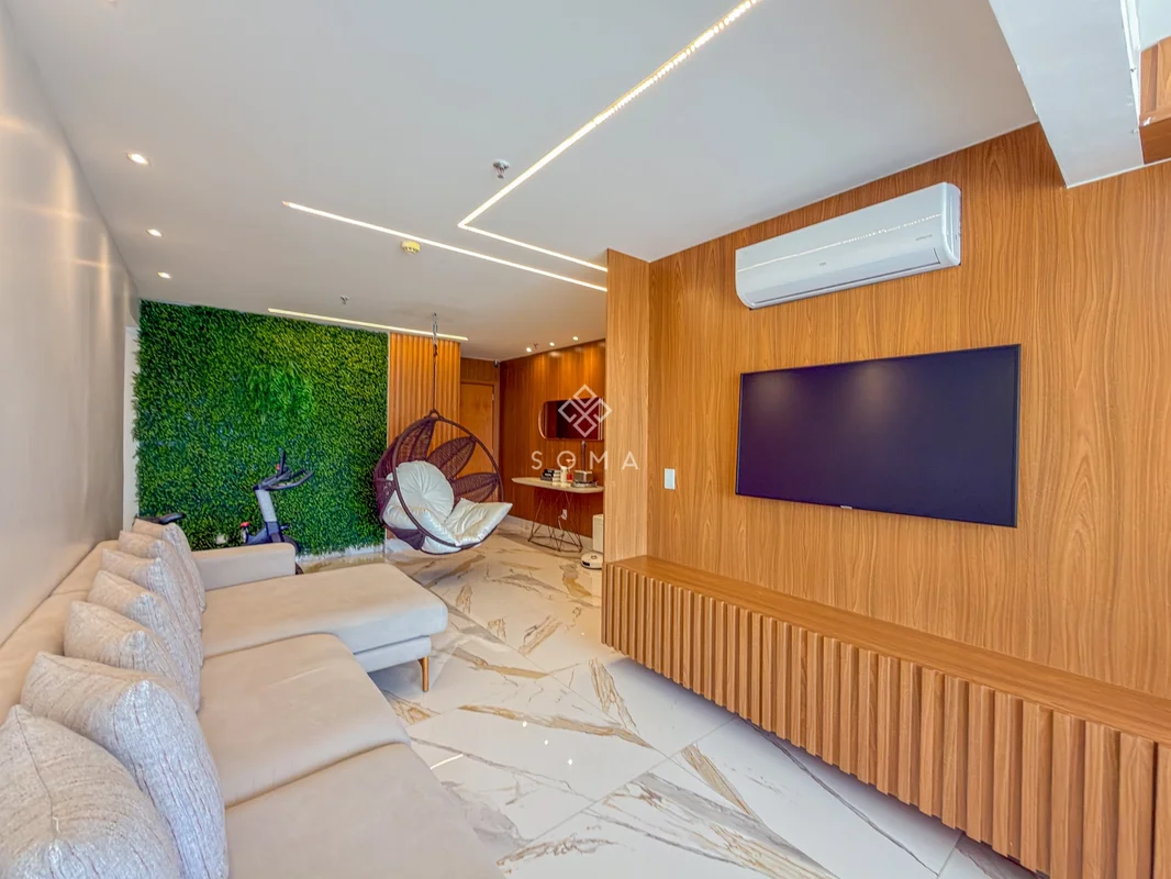 ESPECIFICAÇÕES DO APARTAMENTO:- Projeto de iluminação- Sala ampla com painel de ...