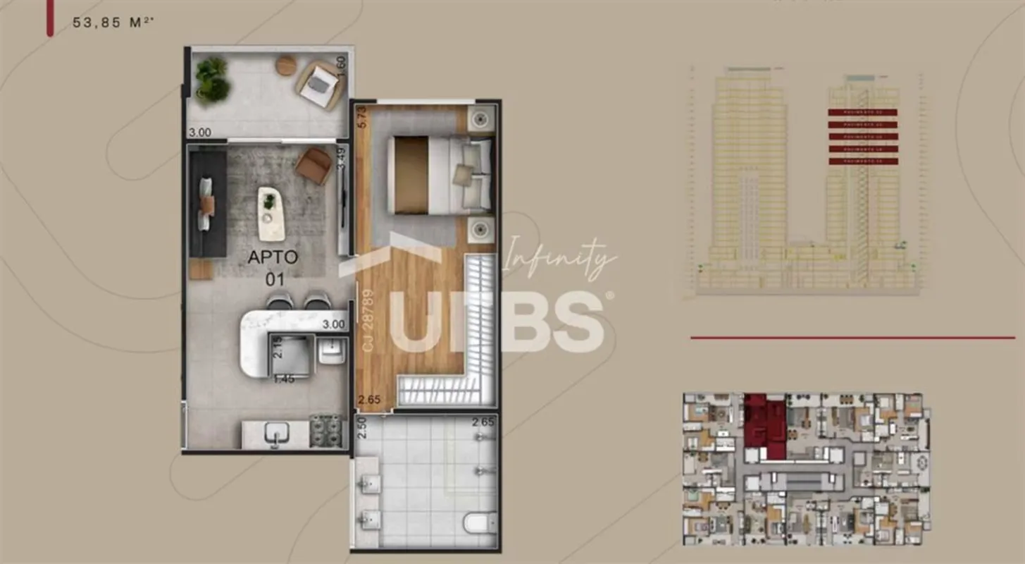COD U-0024042 - Maravilhoso Flat no Euro TowersS-o 53,85 m-, sendo 51 m- de -rea...