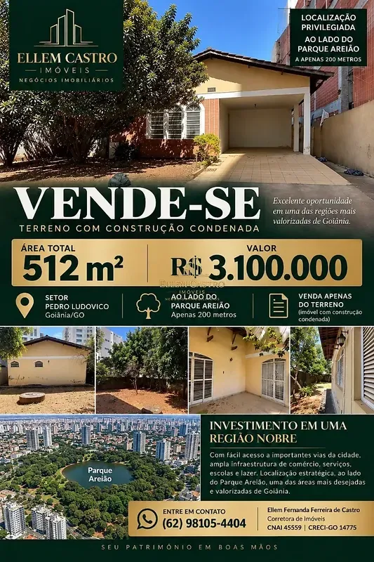 VENDE-SE | TERRENO AO LADO DO PARQUE AREIÃOR$ 3.100.000Excelente terreno com 512...