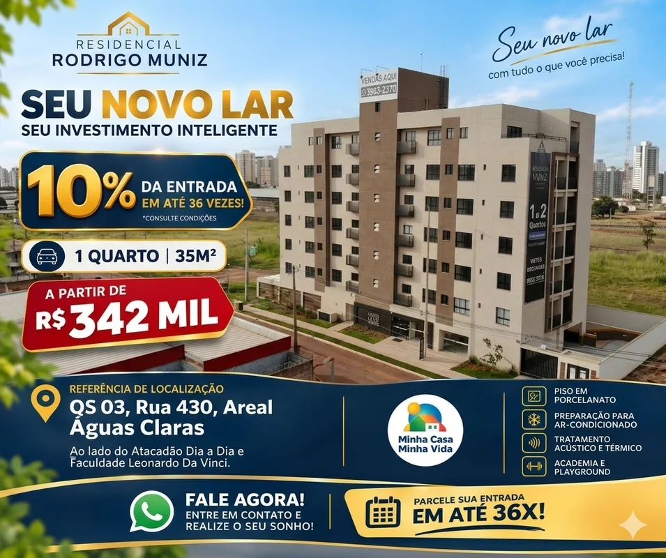 Apartamentos novos prontos para morar Águas Claras Residencial Rodrigo Muniz*Ent...